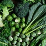 dark green leafy vegetables (kale, spinach), broccoli, and Brussels sprouts